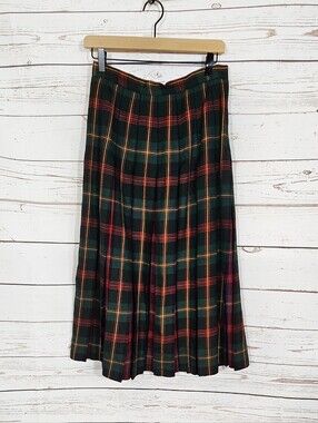 Talbots | Vintage Plaid Pleated Wool Maxi Skirt
